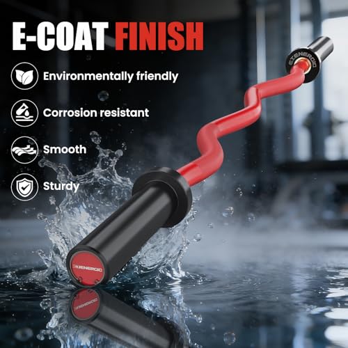 47-Inch Solid Steel Olympic Curl Bar - 700LB Capacity, Red & Black