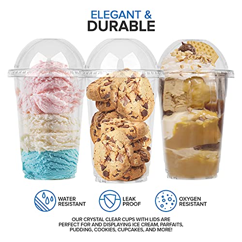 16 oz Clear Plastic Dessert Cups with Lids Set of 50 - Disposable Parfait & Fruit Containers