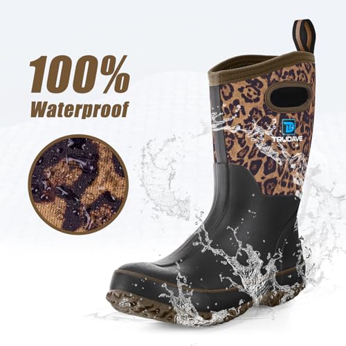 Women’s Waterproof Rubber Boots with Leopard Print - Mid Calf Rain & Hunting Boots, Size 5-11