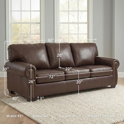 92-Inch Leather & Faux Leather Sofa - Classic Design, Dark Brown