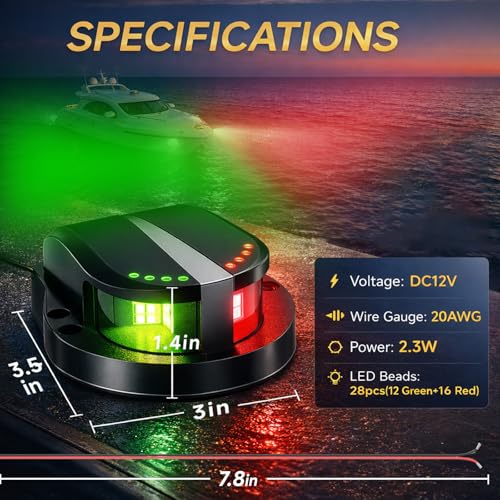 AMBIPASION Boat Navigation Lights Red and Green Black Waterproof Marine Running Light