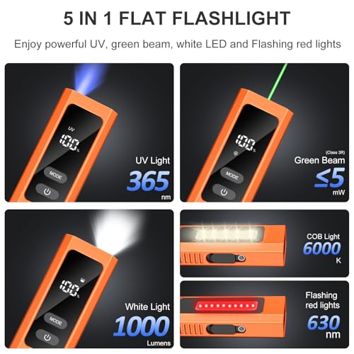 PRO EDC Pocket Flashlight with Green Beam UV & White LED, 800LM, Magnetic, Orange with Bag