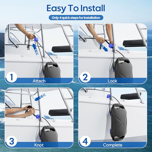 VITODALA Gray Boat Fenders 4 Pack Docking Bumpers, EVA Marine-Grade with Quick-Lock Rope