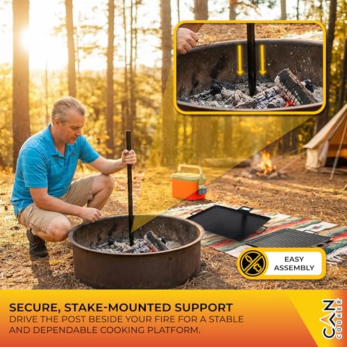 GameMaker Open Fire Cooking Grill & Skillet Combo - Adjustable Height, Portable Campfire Grill