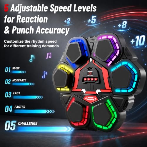 Oppvoci Boxing Punching Machine with Rhythm Lights Black Red - Fitness Trainer