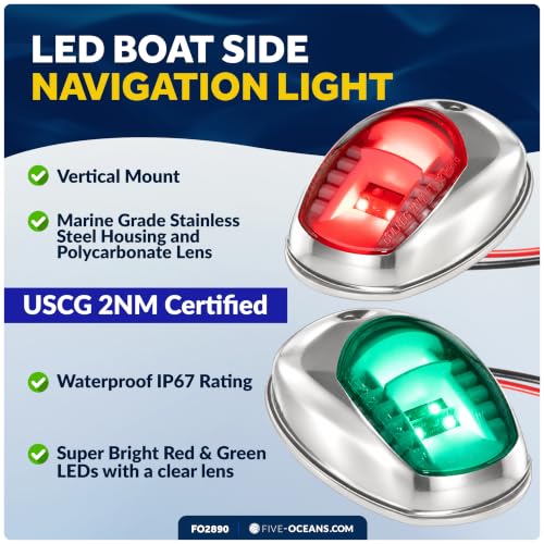Boat Navigation Lights LED Bow Lights Red and Green Waterproof 12V USCG Certified