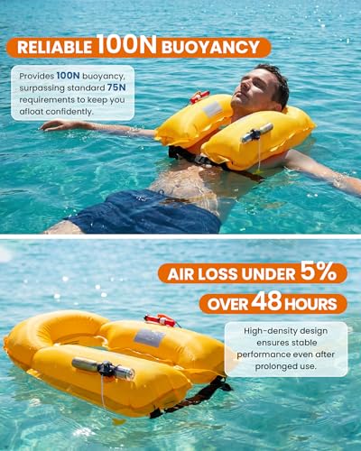 Owntop Black Inflatable Life Jacket for Adults with CO2 Cylinder, Auto/Manual, Pockets