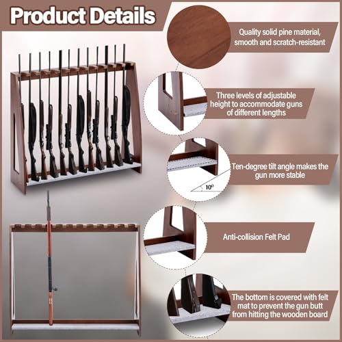 Yousoontic Walnut Gun Rack for Indoor Storage Holds 12 Rifles