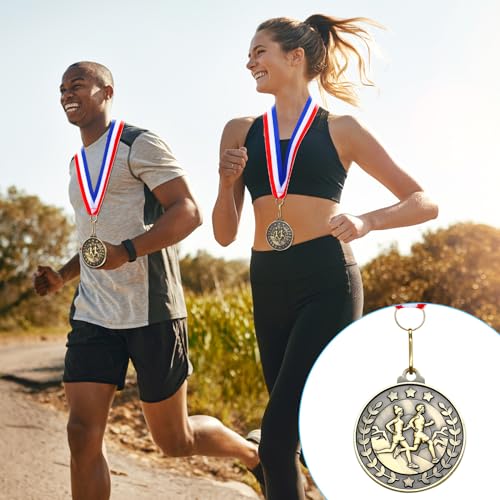 Remuuly 100 Pcs Cross Country Medal Set with Neck Ribbons, 2'' Gold Trophies - Style 1