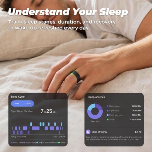 Smart Ring for Women and Men - Sleep Tracker, 12 Sports Modes, Size 10 Black - Fitness & Health Monitoring