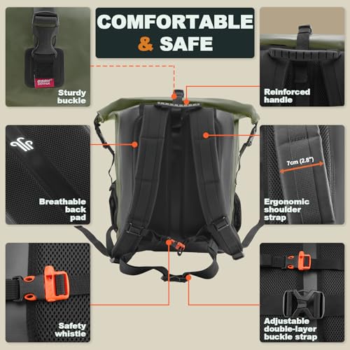Green Waterproof Dry Bag Backpack 85L Heavy Duty Roll-Top Waterproof Sack for Kayaking Camping Travel