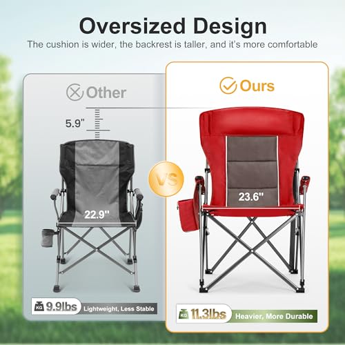 LET'S CAMP Red Oversized Camping Chair 500LBS Heavy Duty Lawn Chair – Single Pack