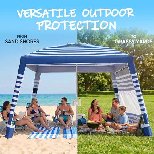Sekey Classic Stripe 8x8 FT Beach Shade Canopy with UPF 50+ Sun Protection