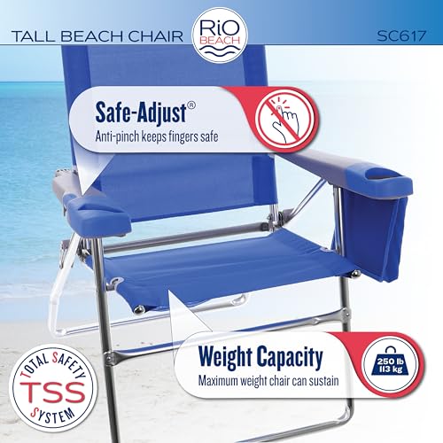2-Pack Extended-Height Beach Chairs with Recline & Storage - Blue