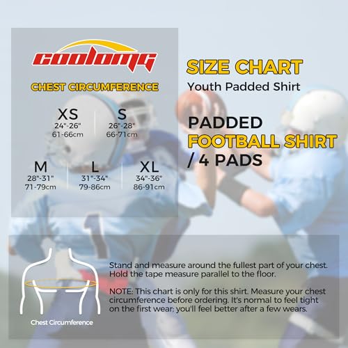 Youth Padded Football Shirt Chest Rib Protector - White, Medium, 4 Pads