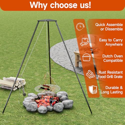 Campfire Tripod for Cooking with Circular Grill Grate - DPZM Variation A