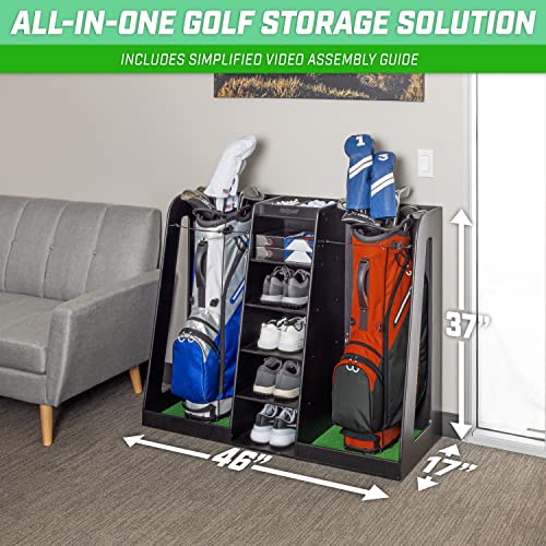 Golf Bag Organizer Wooden Storage Rack for 2 Golf Bags - Black Finish - Variation of THIS listing