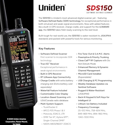 Digital Radio Scanner with GPS - Uniden SDS150 SDR Technology, Weak Signal Performance