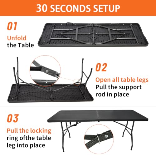 Jynooer 6ft Black Heavy Duty Folding Table Portable Indoor Outdoor