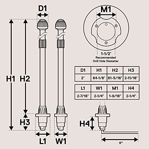 Adjustable 34-60 Inch White Anchor LED Marine Boat Navigation Light - USCG Approved