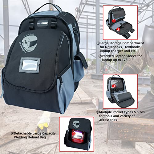 Grey Welding Backpack with Helmet Pocket - Large Capacity Tool & Gear Bag