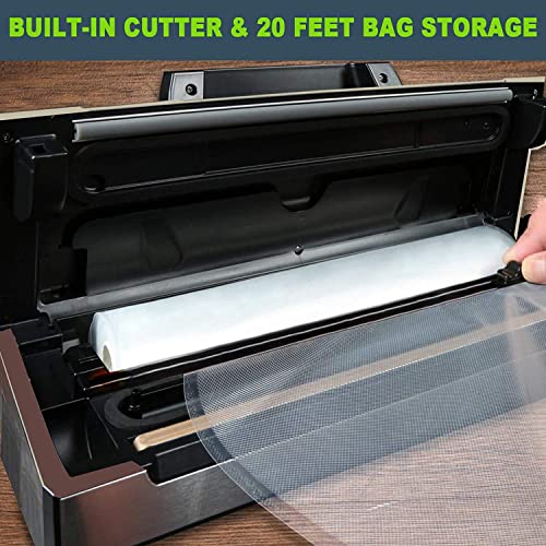 Potane Commercial Vacuum Sealer with Built-in Cutter & Bag Storage - 20 ft Rolls