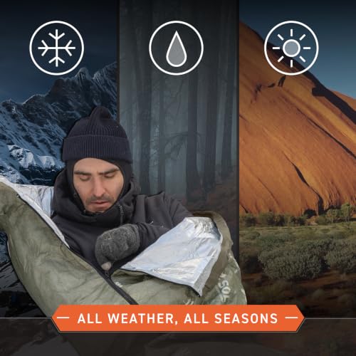 SOL Escape Bivvy with Hood 60 gsm Emergency Survival Blanket Reflects 70% Body Heat Water Resistant Green
