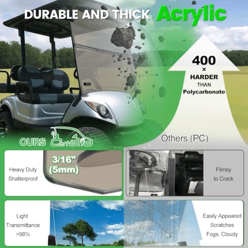 Cartalia Tinted Foldable Windshield for Yamaha G29 Golf Cart 2007-2016 - 5mm Thick Acrylic