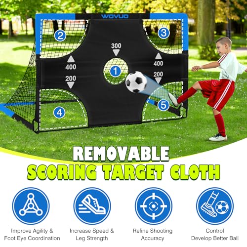 Kids Soccer Goals Set of 2 - 6x4 ft Portable Black Blue Backyard Soccer Nets for Kids 3-14