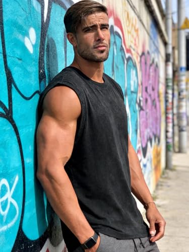 Men's Tank Tops Summer Sleeveless Muscle Shirts Cotton Loose Fit XX-Large Black