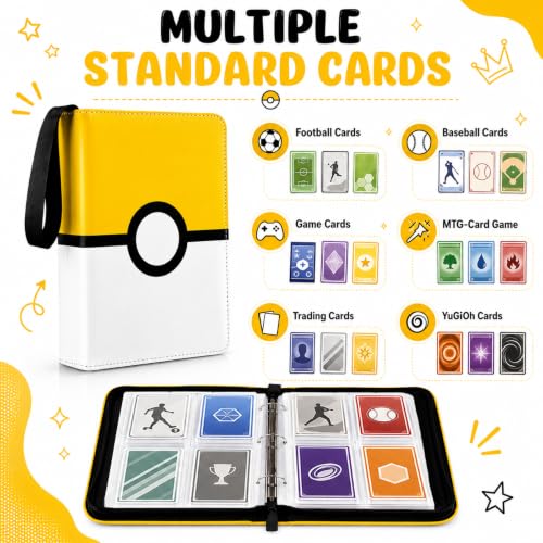 Yellow Trading Card Binder with 50 Sleeves - Portable Album with Zipper