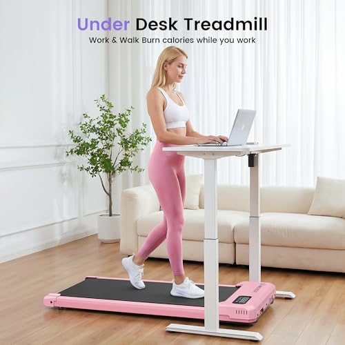 Pink Under Desk Treadmill with Incline and Vibration Plate for Women
