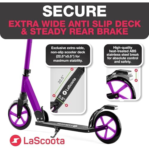 Lascoota Purple Kick Scooter for Kids Teens Adults 8" Urethane Wheels Foldable