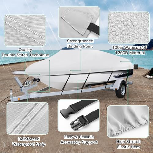 14-16 ft Waterproof Boat Cover with 90-inch Beam - Heavy Duty 1200D Oxford
