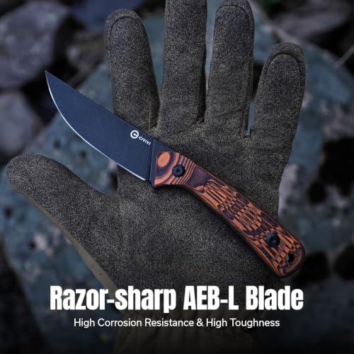 CIVIVI Carveth Fixed Blade Knife Orange Handle 3.59" AEB-L Steel Sheath