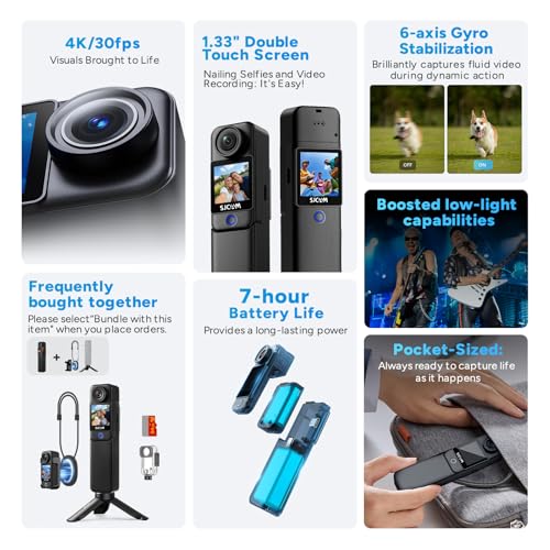 4K POV Body Camera with 64GB Card Waterproof Stabilized Handheld Vlog Camera Black