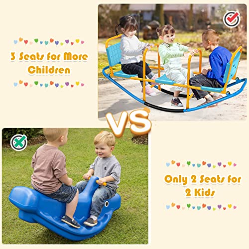 Blue Costzon 2-in-1 Kids Seesaw & Rocking Chair, Outdoor Toddler Playground Equipment