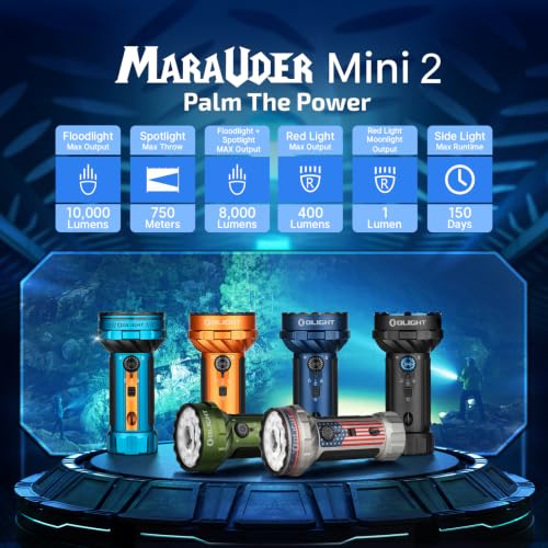 OLIGHT Marauder Mini 2 High Lumen Flashlight - Midnight Blue, 5 Lighting Modes