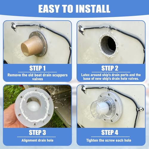 2 Pack Boat Self Bailing Ball Scupper Valve Fits 3/4 to 1-1/2 Inch Openings Marine Drain Replacement