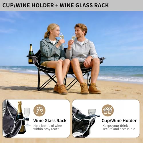 AERGERGER Double Camping Chair for 2 People - Heavy Duty Folding Loveseat with Cup Holders