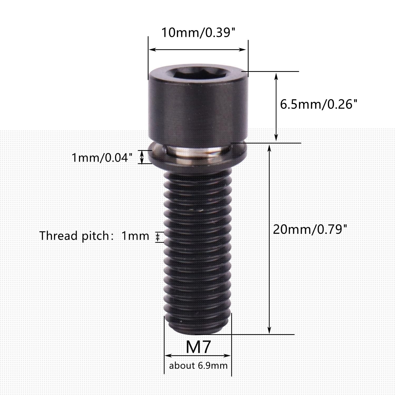 UHDFBDHF Titanium Screw M7x20mm Bolt with Washer Allen Hex Cylindrical Head Bolts for Bicycle Stem Pack of 6 (Black)