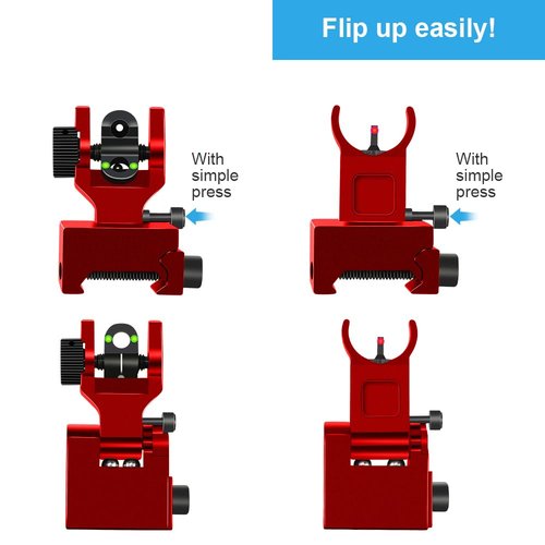 Fiber Optic Flip Up Iron Sights Picatinny Rail Mounted Front and Rear Backup Iron Sights (ST01CR)