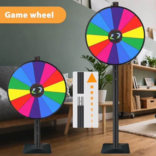iElyiEsy 24-Inch Spinning Prize Wheel with Adjustable Height Floor Stand - 12 Slots