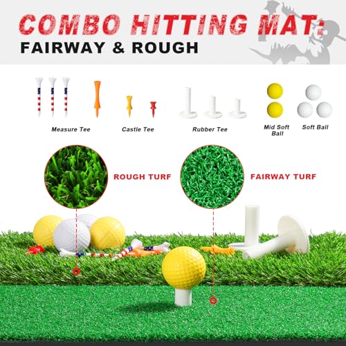 Heavy Duty Golf Practice Net 10x7ft with Mat & Accessories for Home Swing Training