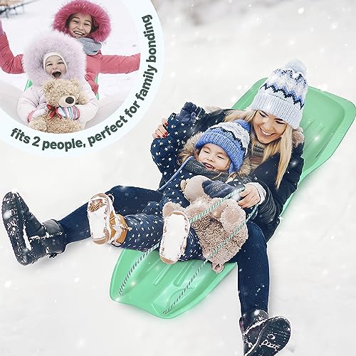 3 Pack Snow Sleds for Kids & Adults - Flexible Toboggan with Handles & Pull Rope