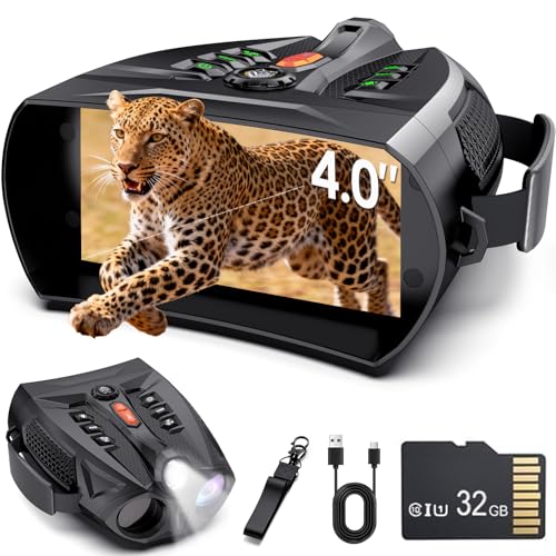 Digital Night Vision Binoculars for Adults - 10X Zoom, 4-Inch IPS Screen, Infrared, Black