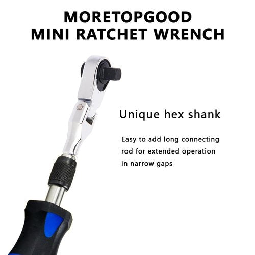 Cosmedge Flex Head Ratchet Wrench,2 in 1 Mini Hex Bits Adapters for Socket & Bit Driver,1/4 Inch Stubby Ratchet Wrench,72-Tooth Gear