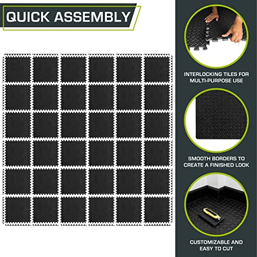 ProsourceFit Black 36-Pack Interlocking EVA Foam Puzzle Floor Tiles for Home Gym - 144 sq ft