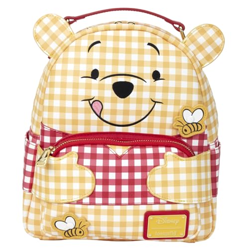 Winnie the Pooh Gingham Mini Backpack - Vegan Leather, Adjustable Straps