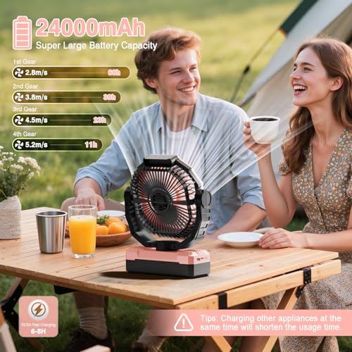 FRIZCOL 3-in-1 Camping Fan with 24000mAh Battery & Pink Variation